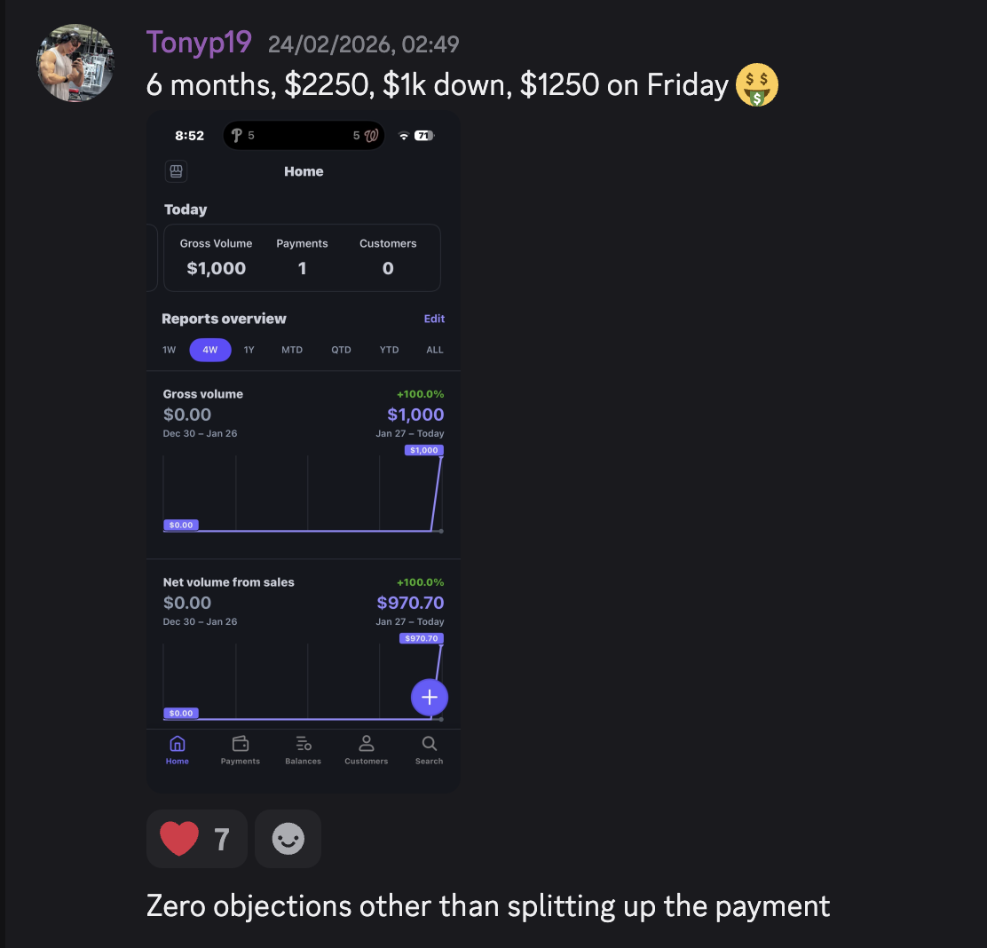 Tonyp19 result showing $2,250 six month client